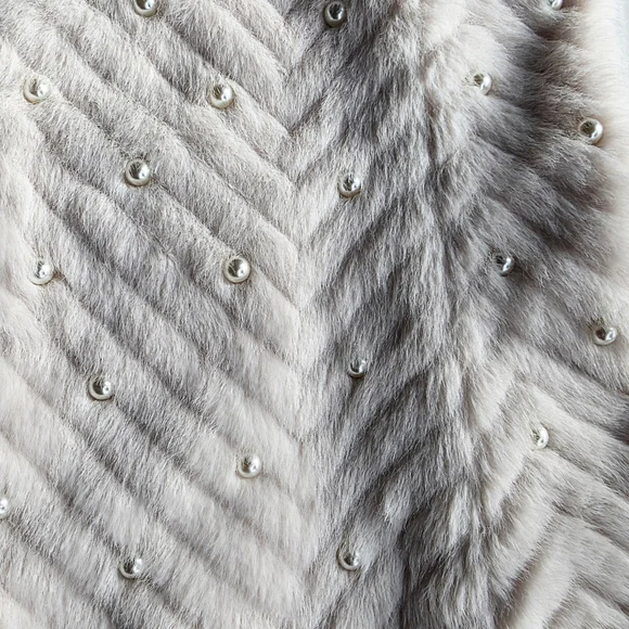 Chico's Pearl Embellished Faux Fur Vest Color Ivory - Picture 9 of 9